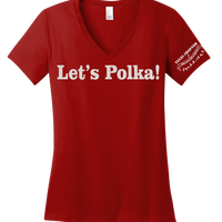 Let's Polka Short Sleeve Ladies Glitter V Neck Tee