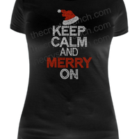 Keep Calm and Merry On Rhinestone Transfer H162