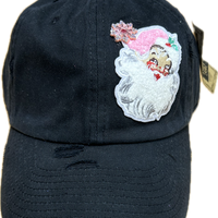 Pink Santa Patch on a Black Cap