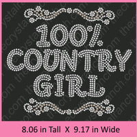100% Country Girl Rhinestone Transfer R110