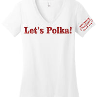 Let's Polka Short Sleeve Ladies Glitter V Neck Tee