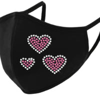 3 Hearts Rhinestone Face Mask