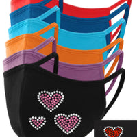 3 Hearts Rhinestone Face Mask