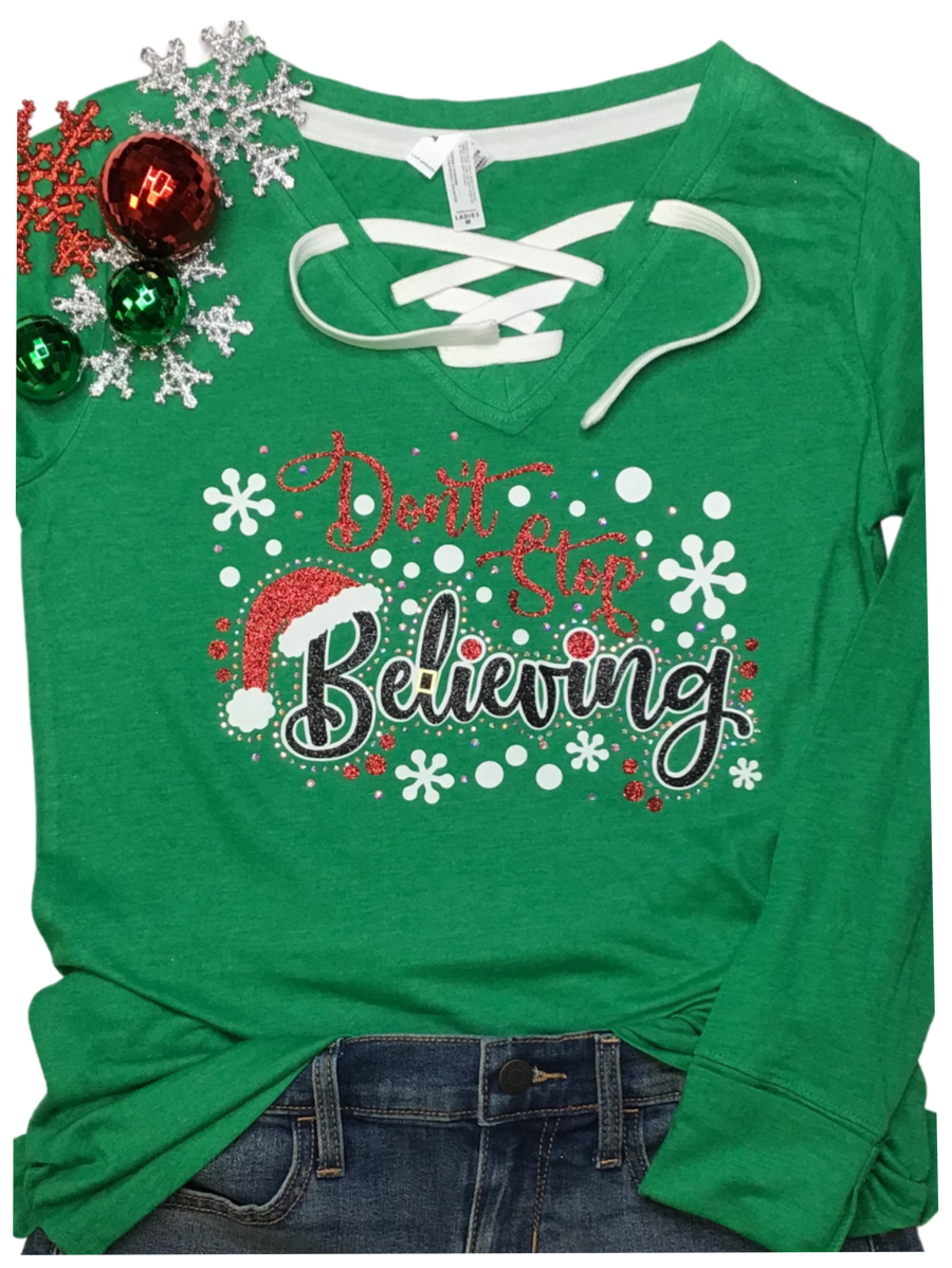 Don't Stop Believing Lace Up Long Sleeve HV104