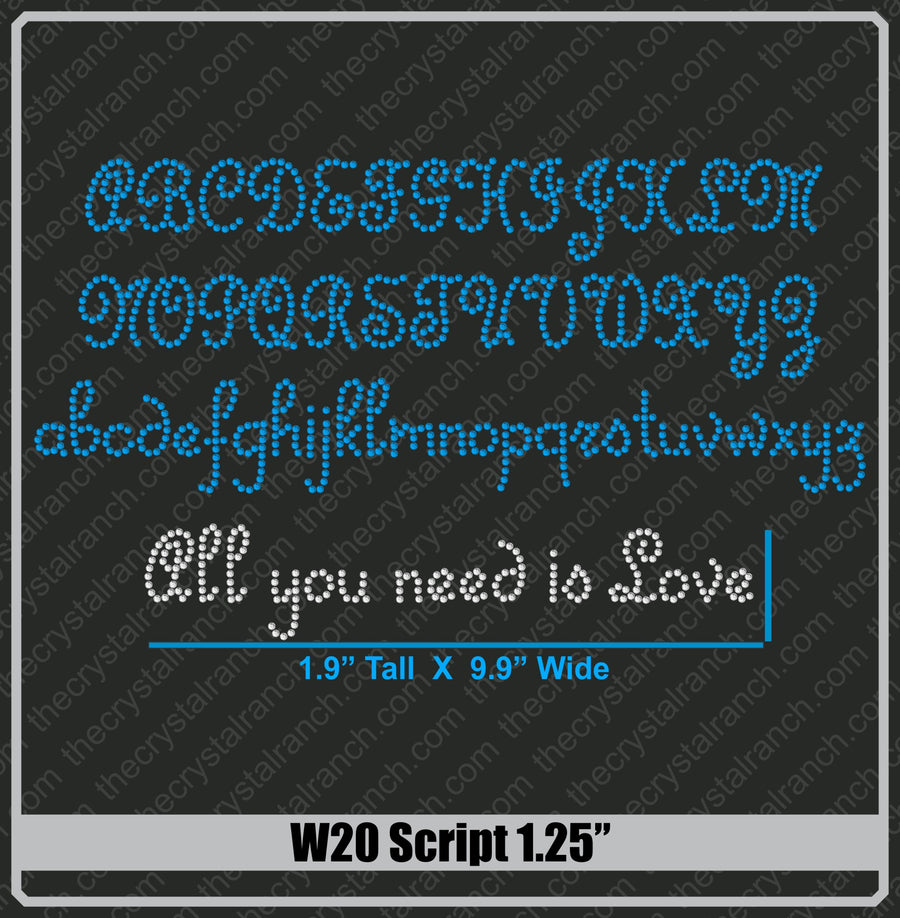 Script 1.25 Rhinestone Font W20