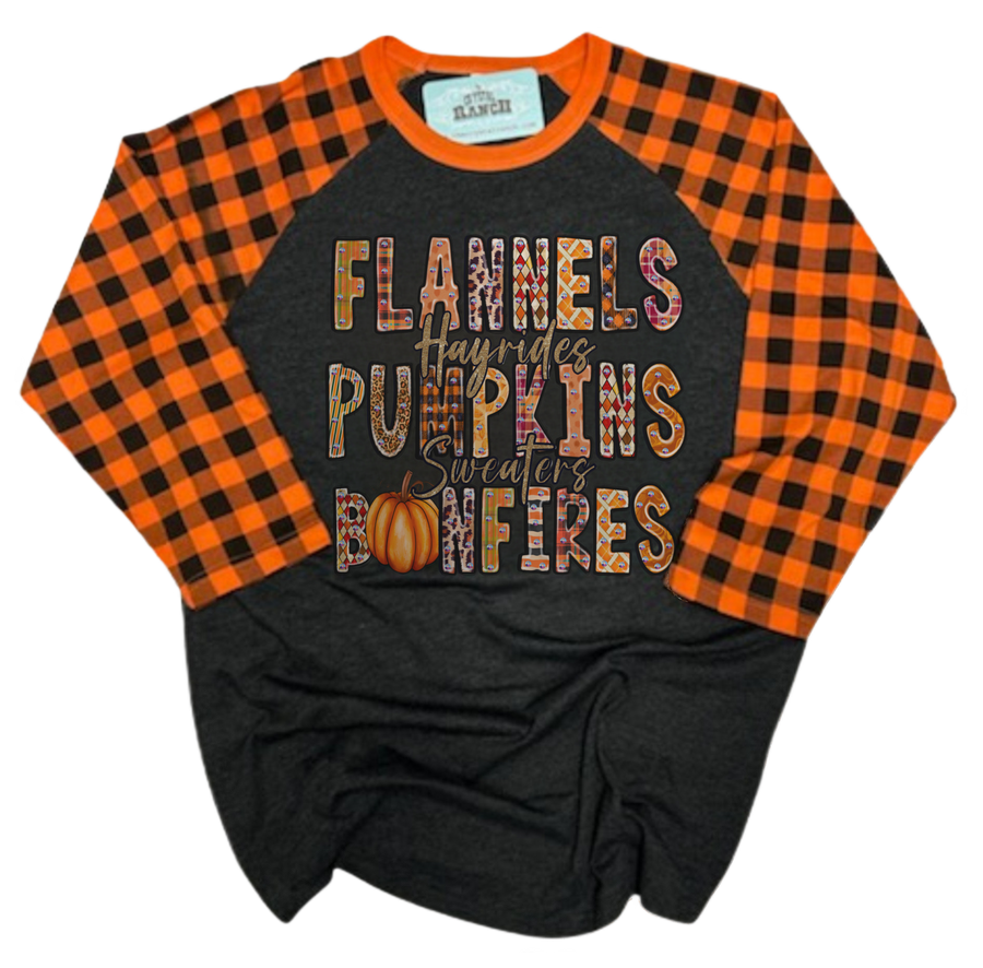 Flannels Hayrides Pumpkins Sweaters Bonfires Tee HTV079