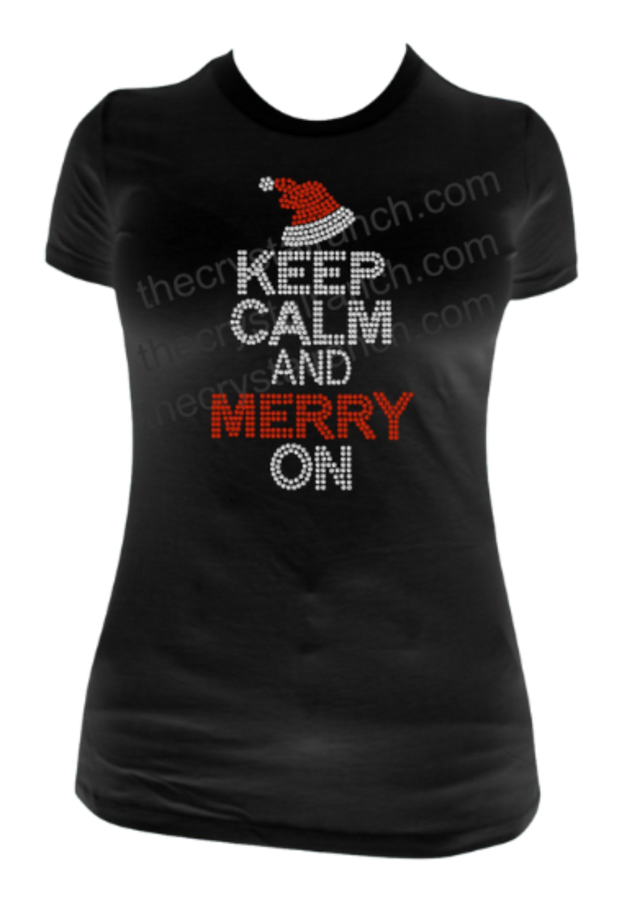 Keep Calm and Merry On Rhinestone Transfer H162