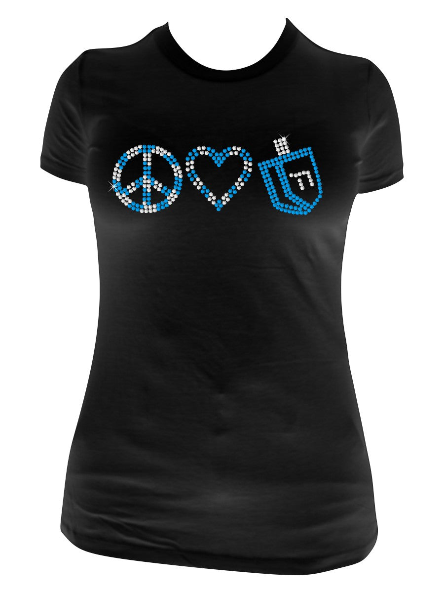 Peace Love Dreidel Hanukkah Rhinestone Transfer H022