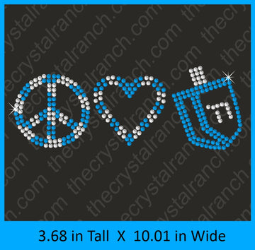 Peace Love Dreidel Hanukkah Rhinestone Transfer H022