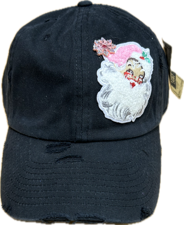 Pink Santa Patch on a Black Cap