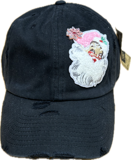 Pink Santa Patch on a Black Cap