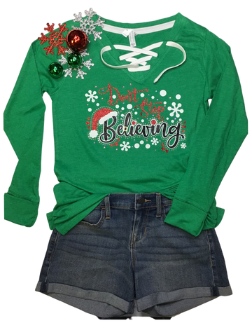 Don't Stop Believing Lace Up Long Sleeve HV104