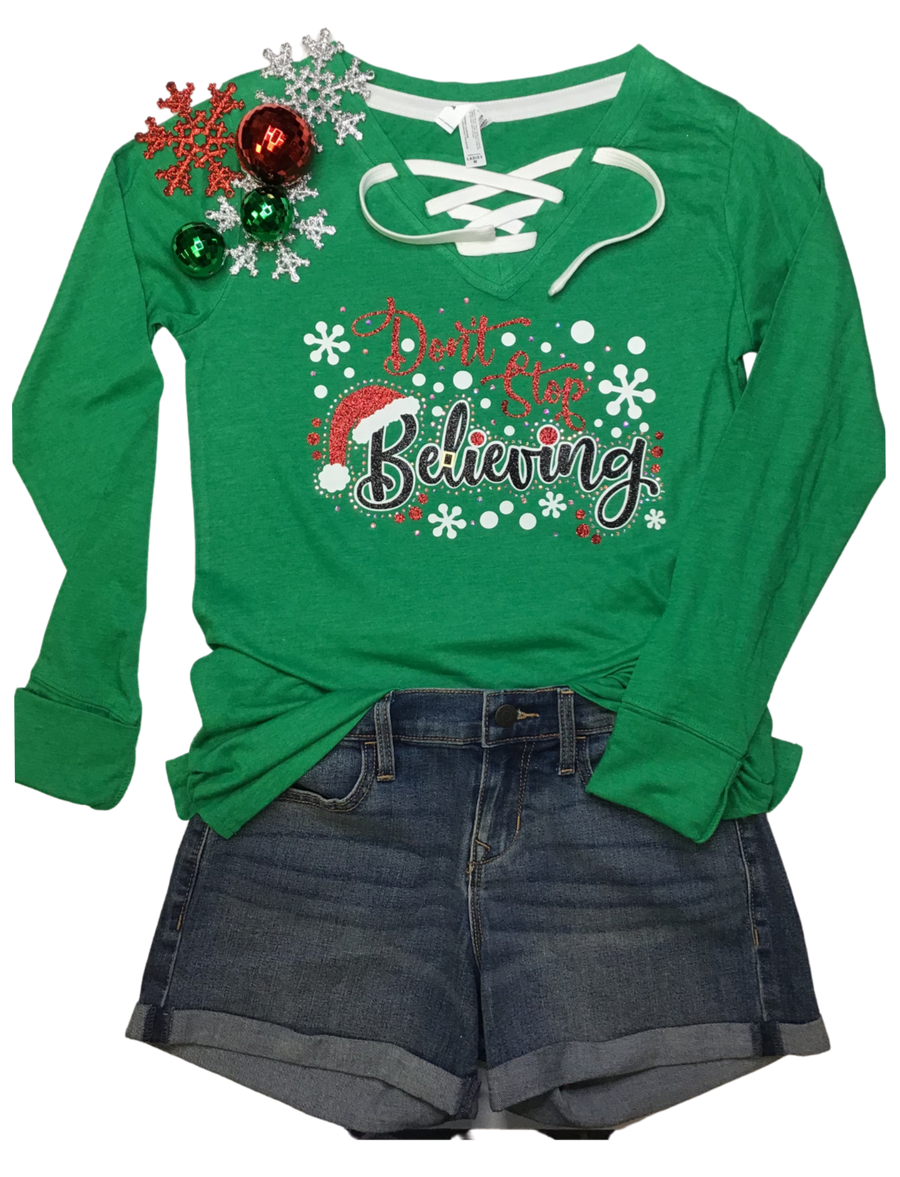 Don't Stop Believing Lace Up Long Sleeve HV104