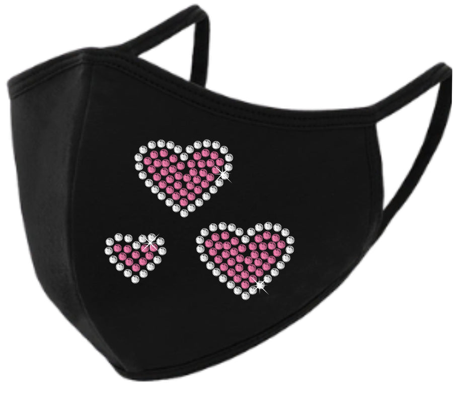 3 Hearts Rhinestone Face Mask