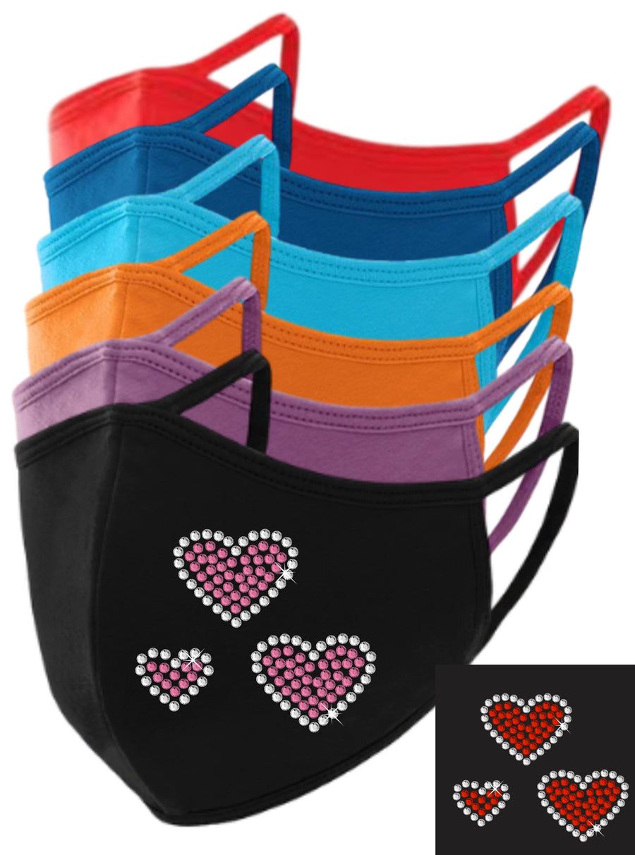 3 Hearts Rhinestone Face Mask