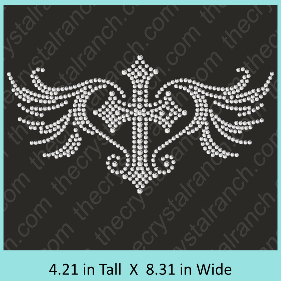 Cross with Wings Rhinestone Decal J008