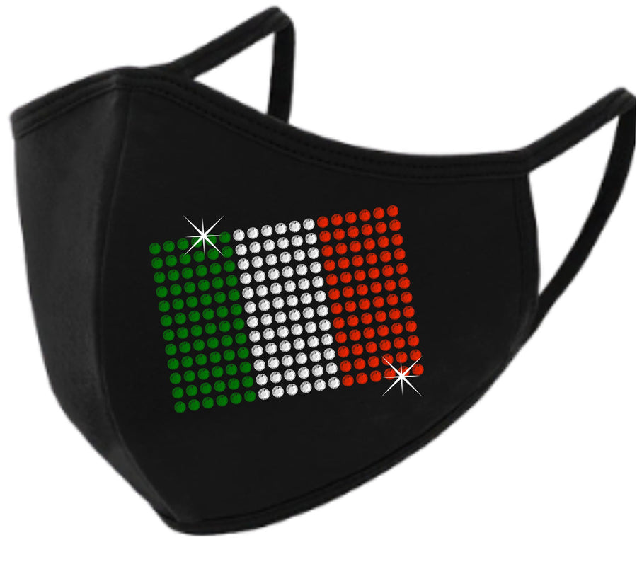 Italian Flag Rhinestone Face Mask