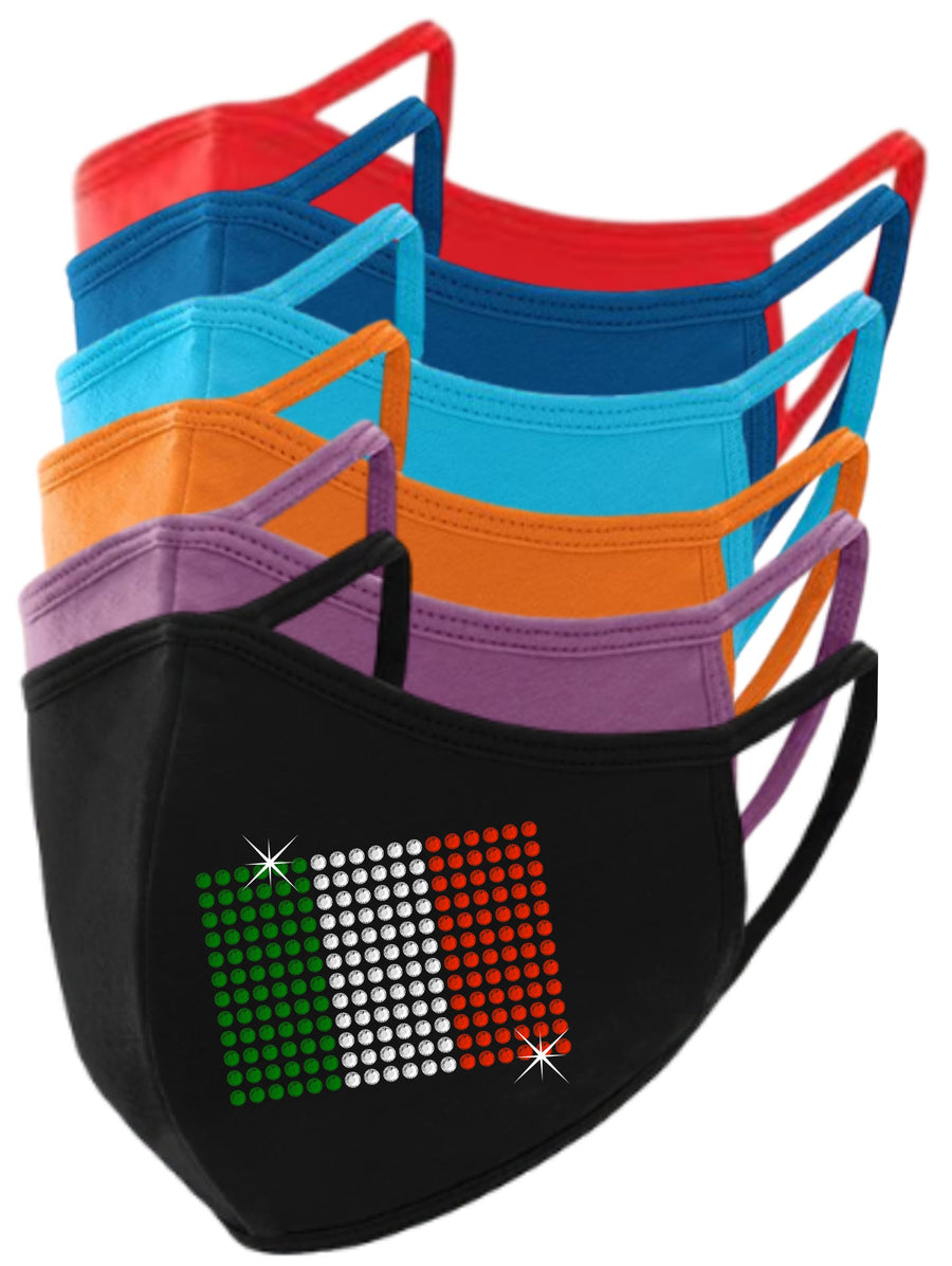 Italian Flag Rhinestone Face Mask