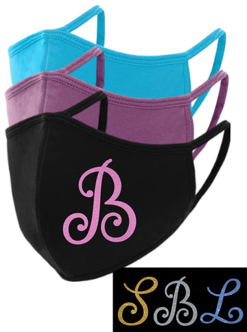 Swirly 1 Letter Monogram Face Mask