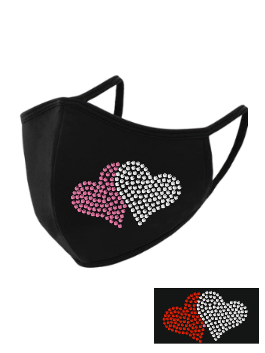 Double Heart Rhinestone Face Mask